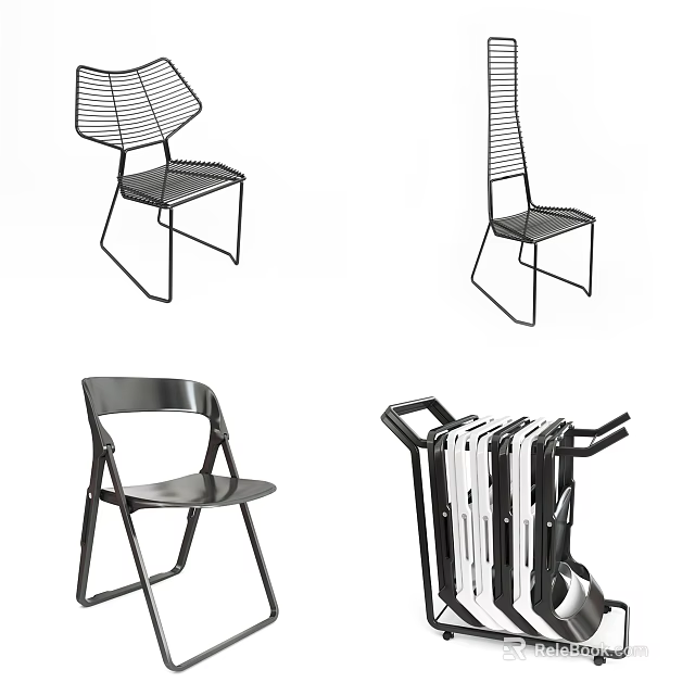 Modern Folding Leisure Chairs With Mesh Structure And Storage Function Various Styles 3d model 