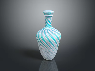 Decorative Ornaments Set Blue And White Striped Glass Vase On Black Tabletop 3d model
