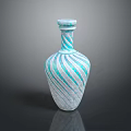 Decorative Ornaments Set Blue And White Striped Glass Vase On Black Tabletop