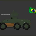 Green Armored Tank With Brazilian Flag Orange Accents And Top Mounted Weapon System