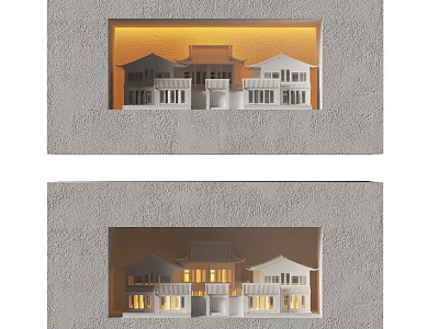 Recessed Modern Wall Light With Warm Lighting For House Model Display On Gray Wall 3d model
