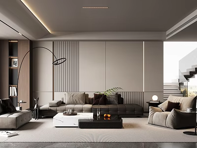 Modern Living Room Interior Design With Gray Sofa Coffee Table Floor Lamp And Minimalist Rug 3d model