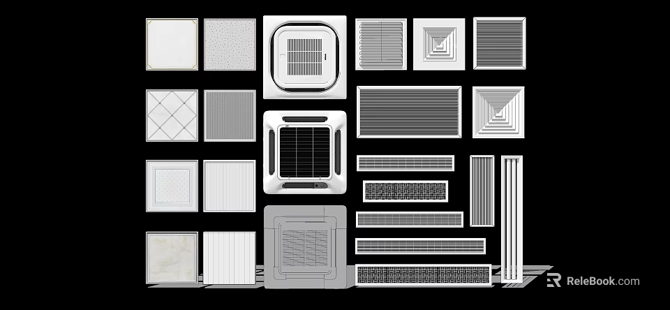 Different Types of Air Conditioner Vents With Various Designs and Grille Patterns 3d model 