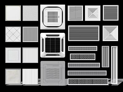 Different Types of Air Conditioner Vents With Various Designs and Grille Patterns 3d model