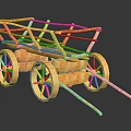 Vintage Handmade Wooden Cart With Wooden Wheels And Wicker Frame Design