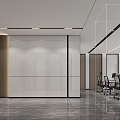 Modern Office Reception Area With Wooden Walls Glass Partitions And Office Desks With Chairs