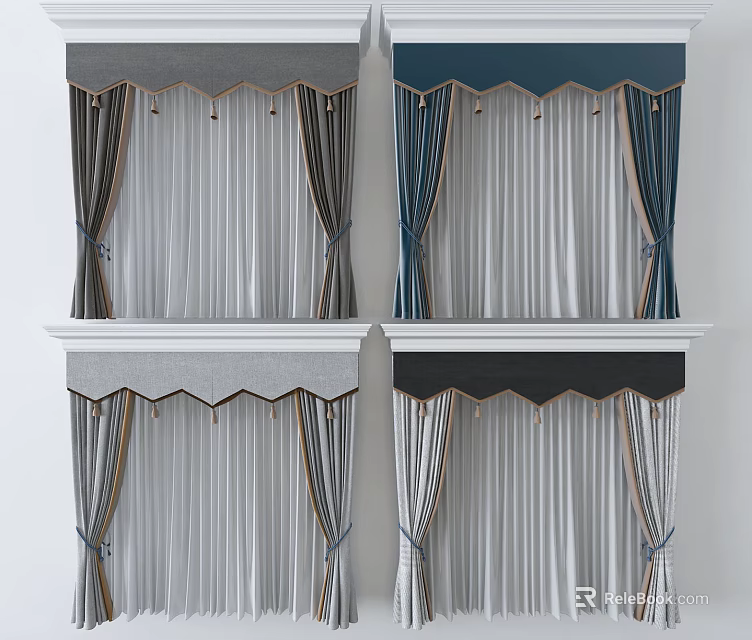 Stylish Window Curtains with Decorative Valance Tiebacks and Multiple Color Options 3d model 