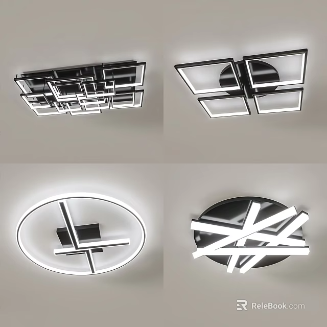 Elegant Modern Ceiling Lights With Geometric Shapes And Sleek Metal Frames 3d model