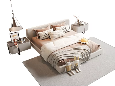 Cozy Modern Kids Bed Setup With Soft Bedding And Decorative Side Tables 3d model