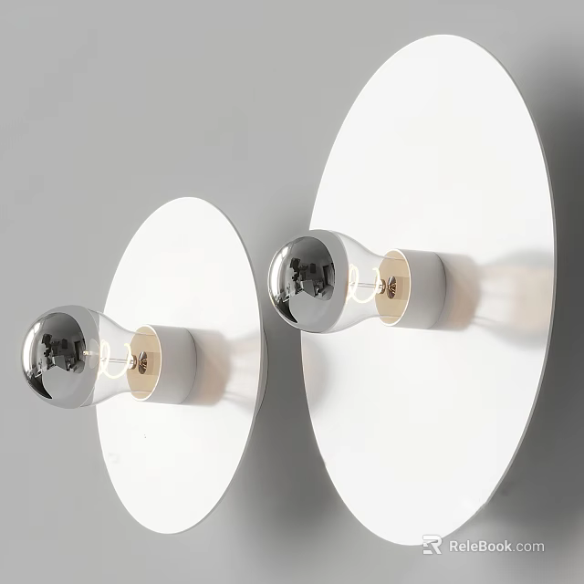 Pair Of Modern Wall Lamps With Round White Backplate And Glass Globe Design 3d model 