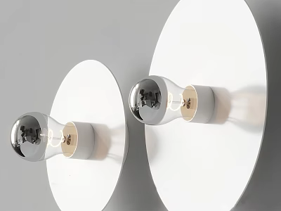 Pair Of Modern Wall Lamps With Round White Backplate And Glass Globe Design 3d model
