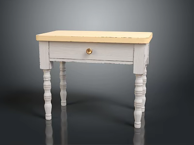 Rustic White Console Table with Light Wood Top Single Drawer and Turned Legs Design 3d model