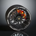 High Performance Tire With Black Alloy Wheel Red Brake Calipers Tread Pattern And Brand Logo