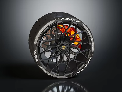 High Performance Tire With Black Alloy Wheel Red Brake Calipers Tread Pattern And Brand Logo 3d model