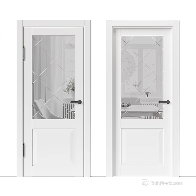 White Interior Swing Door With Glass Panel And Diamond Pattern Design 3d model