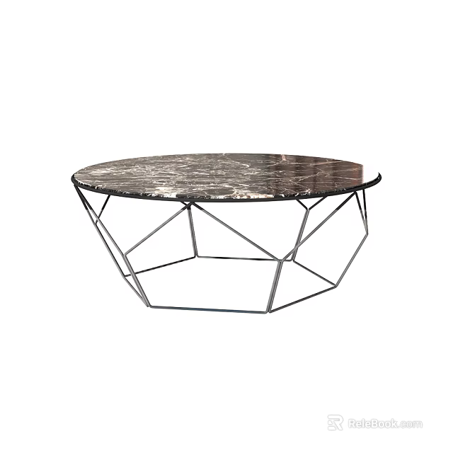 Round Marble Top Coffee Table With Geometric Metal Frame Modern Design 3d model