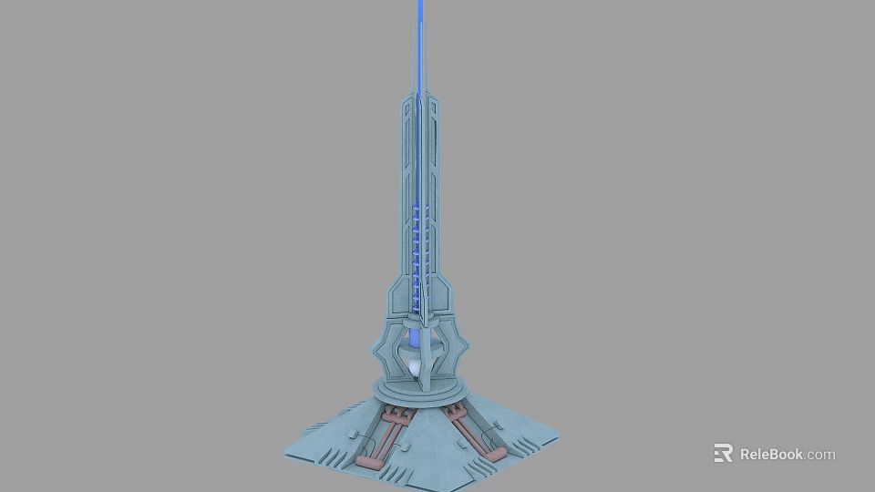 Futuristic Modern Tower Design With Blue Lighting And Geometric Base Structure 3d model 