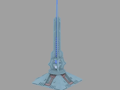 Futuristic Modern Tower Design With Blue Lighting And Geometric Base Structure 3d model