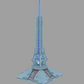 Futuristic Modern Tower Design With Blue Lighting And Geometric Base Structure 3d model