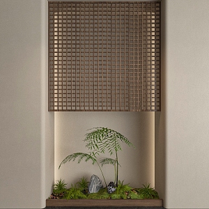 Quiet ancient indoor green landscaping wood grille partition 3d model