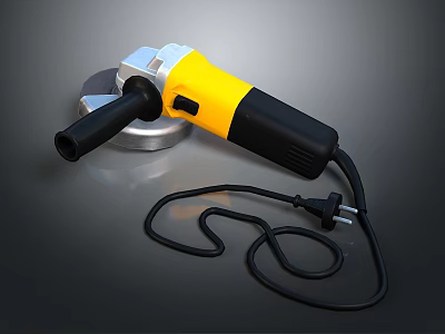 Professional Yellow and Black Angle Grinder with Metal Body Grinding Wheel and Power Cord 3d model