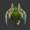 Fantasy Mythical Winged Creature with Golden Red Wings Horned Head And Blue Glowing Tail