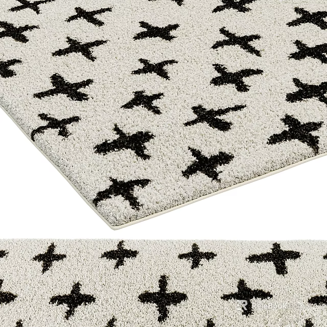 Soft Textured Square Rug With Black Star Pattern On Beige Background For Modern Home Decor 3d model