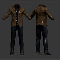 Men's Brown Leather Jacket Front Back Display Paired With Dark Pants And Shoes