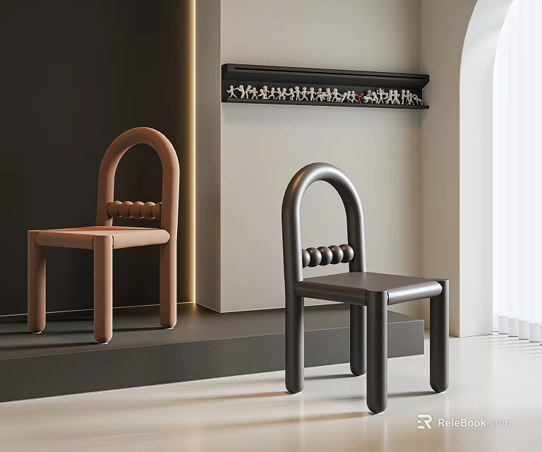 Modern Brown and Black Leisure Chairs with Curved Armrests Sleek Minimalist Home Interior 3d model 
