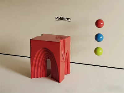Stylish Red Poliform Stool With Modern Design And Colorful Decorative Balls 3d model