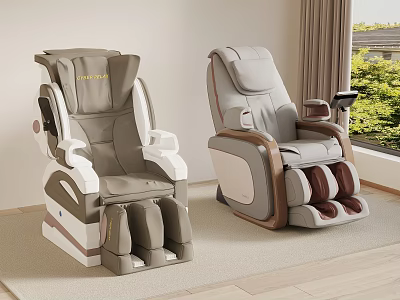 Two Modern Massage Chairs With Neutral Tones And Wooden Accents In Living Room 3d model