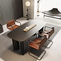Modern Minimalist Tea Table and Chairs with Leather Seats Metal Legs and Tray with Teacups