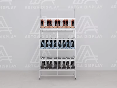 Modern Clothing Store Shoe Display With Multi Tier Rack And Assorted Colored Shoes 3d model