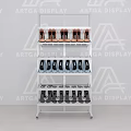 Modern Clothing Store Shoe Display With Multi Tier Rack And Assorted Colored Shoes