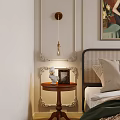 Elegant Bedroom Interior With Bed Green Blanket Pillows Decorative Painting Mirror And Chandelier