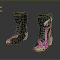 Stylish Black And Pink High Top Fashion Boots With Detailed Patterned Design
