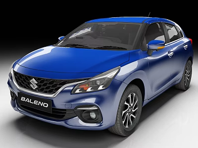 Shiny Blue Suzuki Baleno Car Modern Exterior Design With Stylish Front View 3d model