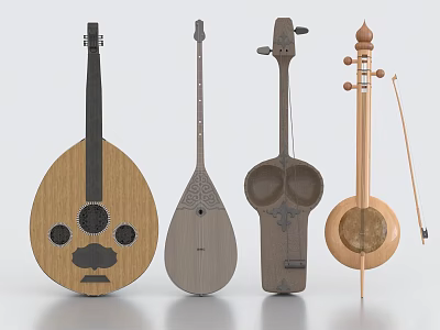 Handcrafted Wooden String Musical Instruments Collection with Four Vintage Designs 3d model