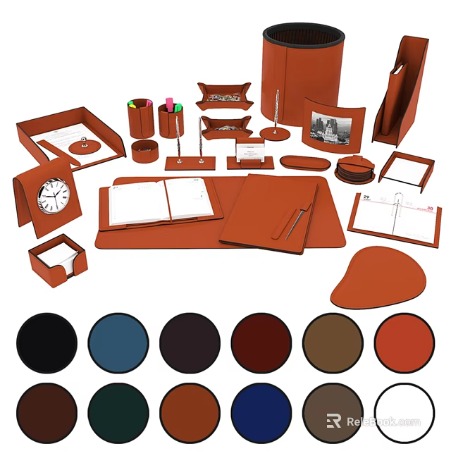 Stylish Leather Wall Decor With Folder Clock Photo Frame And Various Colors 3d model 