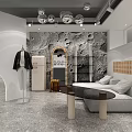 ZIMUSHAN Clothing Store Interior With Hanging Clothes Display Shelves And Decorative Elements