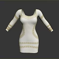 Elegant White Daily Dress with Gold Decorative Patterns on Sleeves and Waist