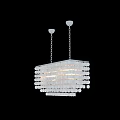 Elegant White Beaded Chandelier With Layered Pendant And Metal Frame Design