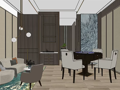 Elegant Hotel Mahjong Room Interior Design With Mahjong Table Comfortable Chairs And Decorative Art 3d model
