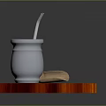 Silver Kitchen Mortar With Pestle Wooden Spoon And Green Herbs On Red Wooden Board