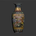 Traditional Yellow Decorative Vase With Blue Accents And Floral Patterns