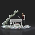 Stunning Floral Installation Featuring White Piano Surrounded By Flowers Greenery And Woman