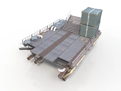 Industrial Platform Structure With Wooden Deck Stairs Containers And Railings 3d model