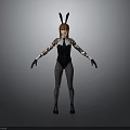 3D Anime Character Model With Bunny Ears Black Bodysuit Patterned Sleeves Gloves And Boots