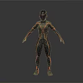 Futuristic 3D Game and Movie Character in Dark Form Fitting Suit With Yellow Accents