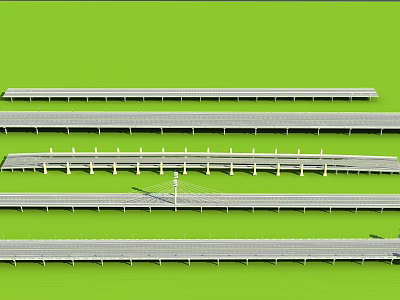 Modern Concrete Bridges With Railings And Street Lamps On Green Background 3d model